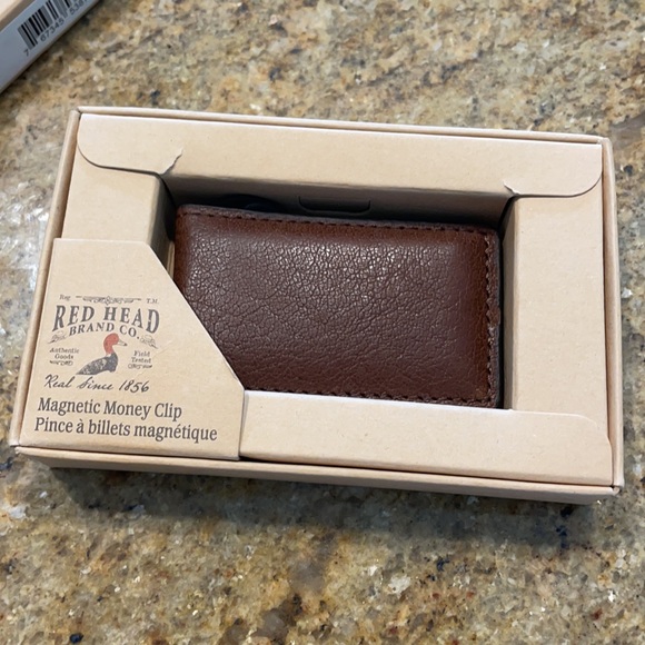 Money Clip Leather Brown Red Head Brand Bass Pro - Picture 1 of 7